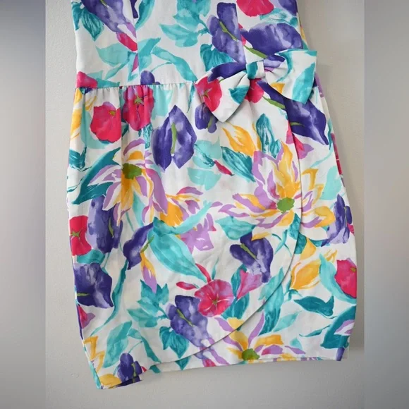 Vtg 80s Women's Talbots Dress Joan Leslie Bold Floral with Shoulder Pads Size 8 - Picture 7 of 10